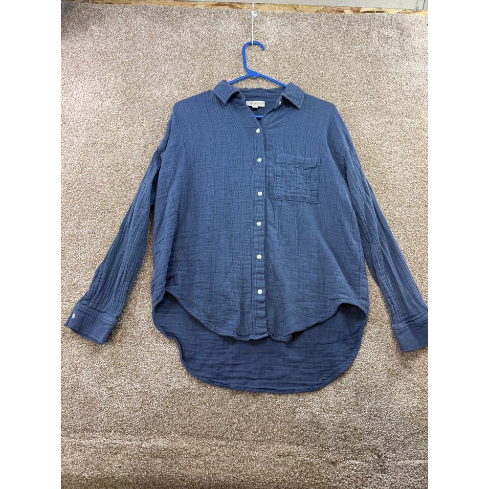 Loft Outlet Blue Double Gauze Cotton Button Down Shirt Small High Low Hem Boho